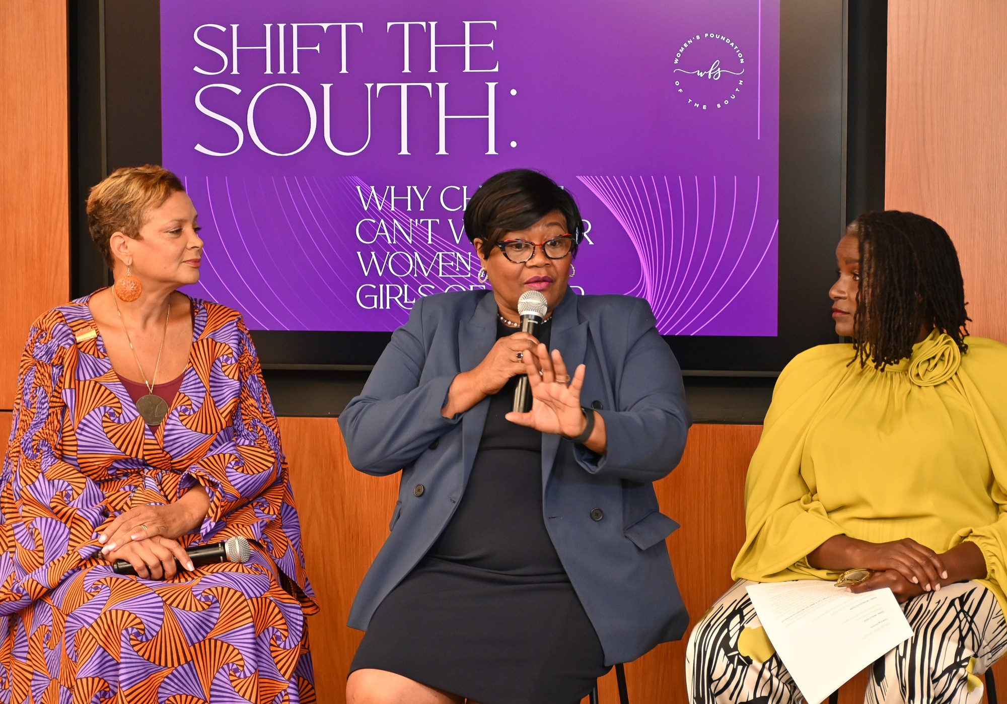 Three women speaking on a Shift the South panel